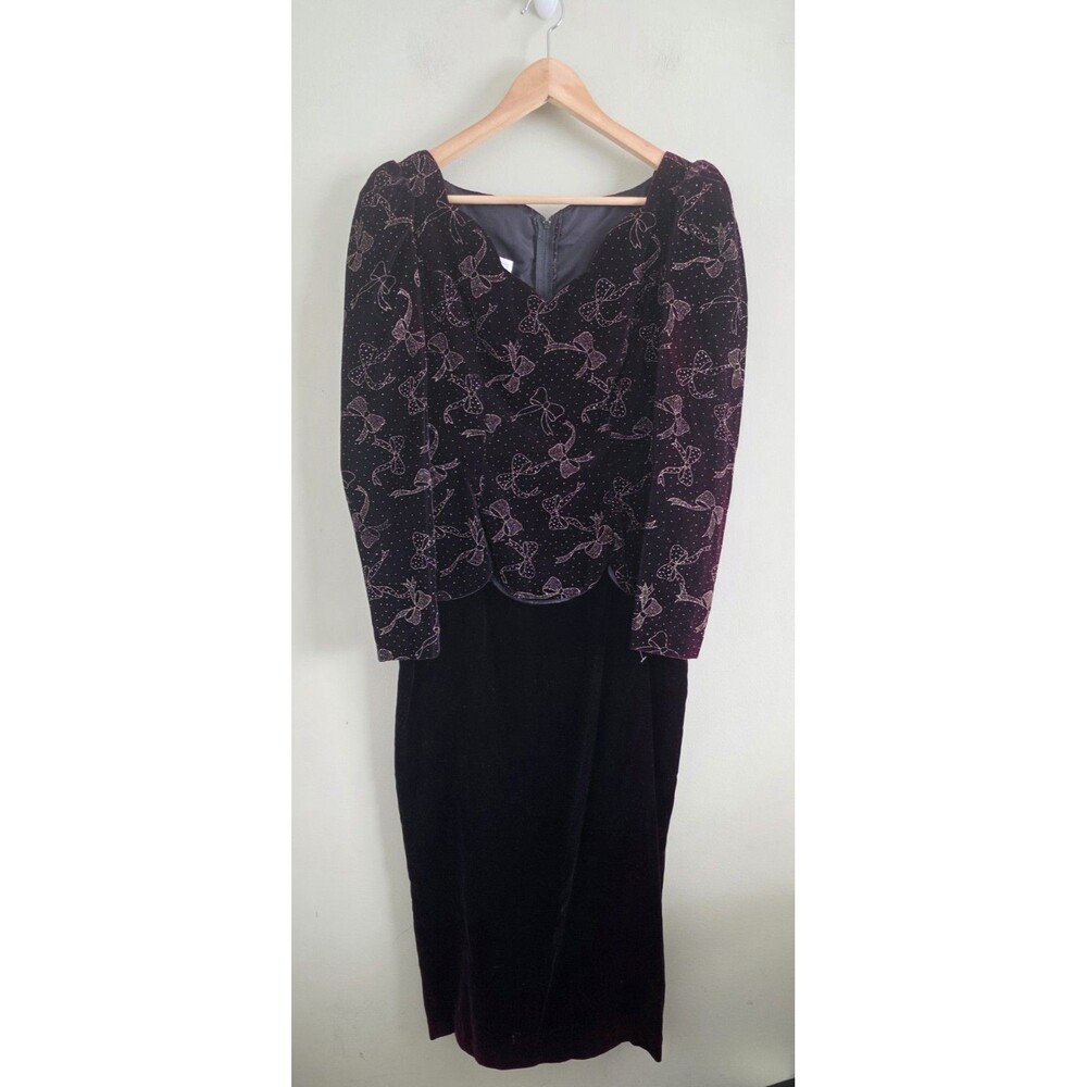 Vtg 80s SCOTT MCCLINTOCK Elegant Floral Top & Black Velvet Skirt Dress sz. 8
